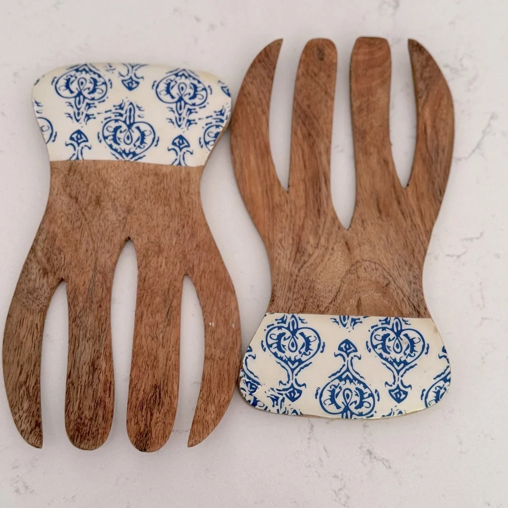 Salad Hands,  Wood Salad Servers, Salad Serving Set OF 2